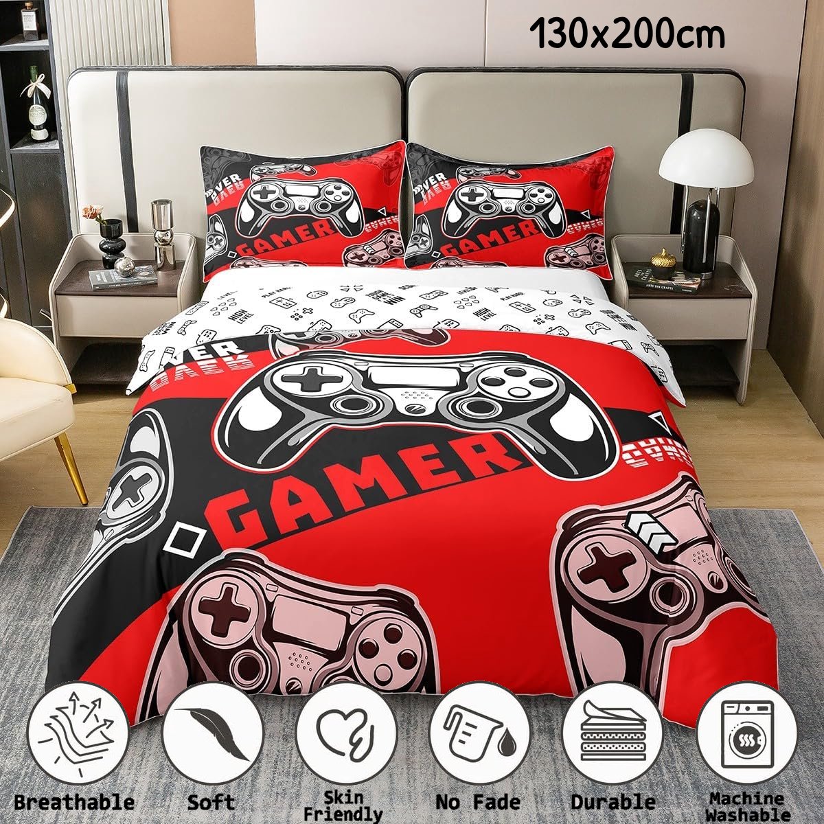 HomeBerg Eenpersoons Gaming Beddengoed - Controller - Dekbed - Jongens Meisjes - Gamekamer - Dekbedovertrek - Met Ritssluiting - Zacht - Microvezel - 140x200cm