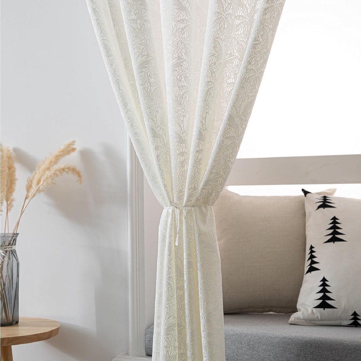 Rideau Voilage 45x120 Cm Blanc - Semi-transparent, Passants, Pour Cuisine, Salle De Bain, Fenêtre Bistrot - 5