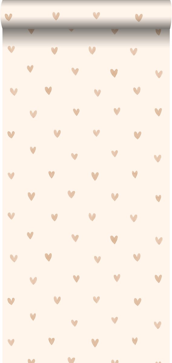 Walls4You behang confetti hartjes beige en goud - 935291 - 0,53 x 10,05 m