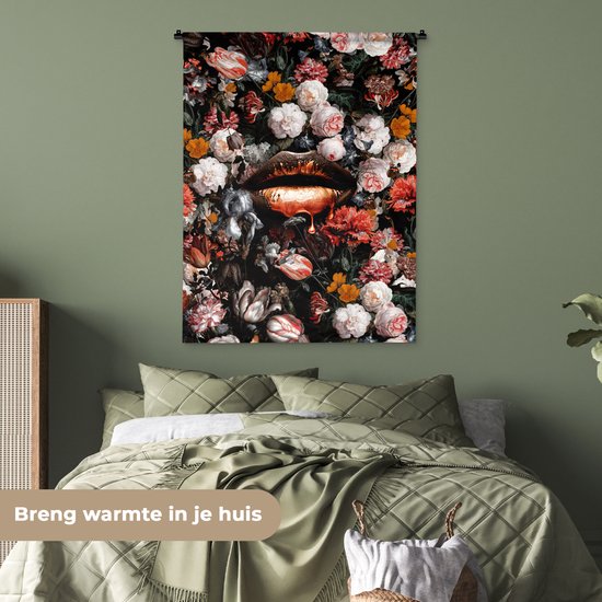 Tapisserie Murale - Toile Murale - Lèvres - Fleurs - Peinture - Oranje - Art - Abstrait - Maîtres Anciens - 90x120 cm - Tapisserie