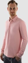 Vercate - Heren Polo Lange Mouw - Strijkvrij Poloshirt - Roze - Slim Fit - Excellent Katoen - Maat M
