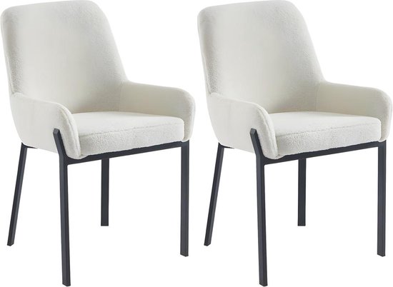 PASCAL MORABITO Set van 2 stoelen met armleuningen van boucléstof en metaal - Wit - CAROLONA - van Pascal Morabito L 57 cm x H 85 cm x D 60.5 cm