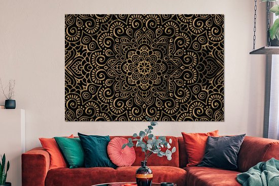 Décoration murale Métal - Peinture Aluminium Industriel - Motif doré sur fond noir - 150x100 cm - Dibond - Photo sur aluminium - Décoration murale industrielle - Pour le salon/chambre