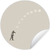 WallCircle - Stickers muraux - Cercle Papier Peint - Vintage - Lune - Homme - 30x30 cm - Cercle Mural - Auto Adhésif - Sticker Papier Peint Rond