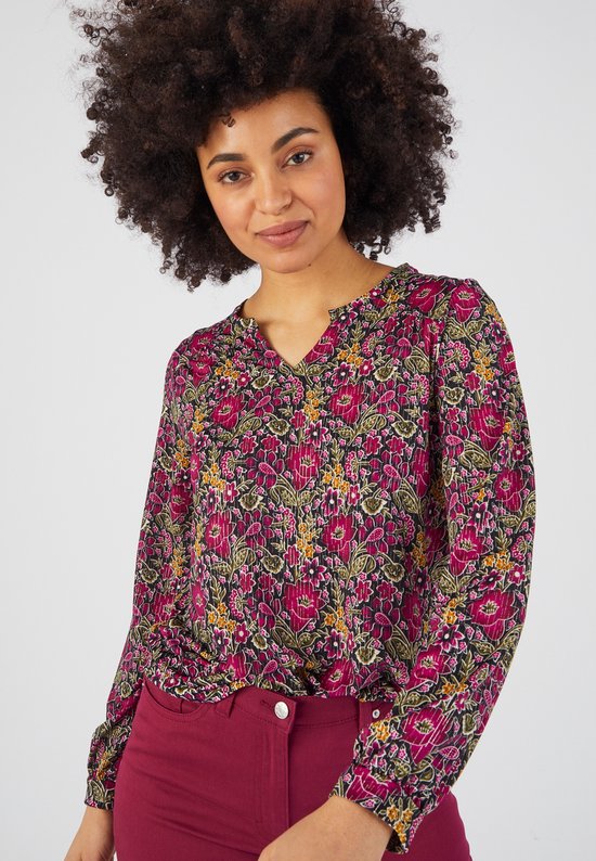 Damart - T-shirt fleuri en crêpe stretch avec fil brillant - Femme - Violet - XXL