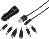 Hama Autolader - Opladerset - USB naar 7 aansluitingen o.a. Micro-USB, Mini-USB - Oplaadkabel - Geschikt voor voor diverse apparaten - 1,4 meter - Beveiliging - Zwart