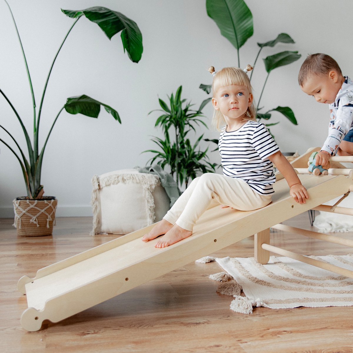 Ette Tete Mopitri - Houten Pikler klimrek met glijbaan - 4 segmenten - Verstelbaar - Open Ended play - Montessori - Klimtoren - Inklapbaar - Duurzaam — afbeelding 15