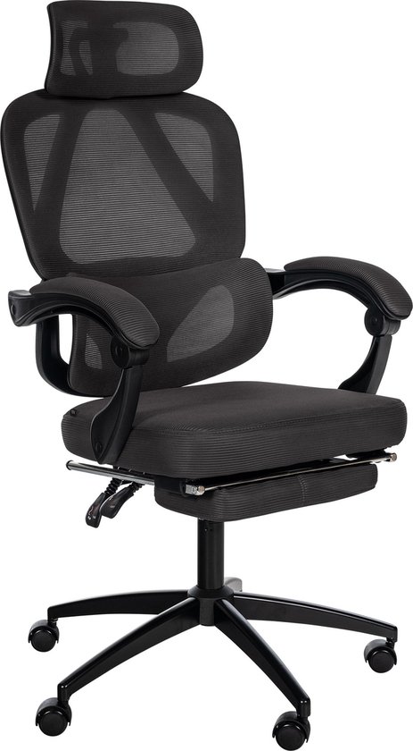 CLP Gander Bureaustoel - Voor volwassenen - Ergonomisch - Met armleuningen hoofdsteun Voetsteun - zwart