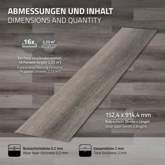 ML-Design Deluxe PVC vloer, zelfklevende vinyl planken, vinyl vloer, 91,5 cm x 15,3 cm x 2 mm, dikte 2 mm, 9,2m²/64 planken, grenen, grijs, houtlook, antislip, waterbestendig, eenvoudig te installeren