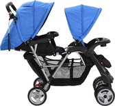 vidaXL Kinderwagen Dubbel - Comfortabel en Duurzaam - Inklapbaar - Blauw/Zwart - 122.5 x 53.5 x 111 cm - Kinderwagen