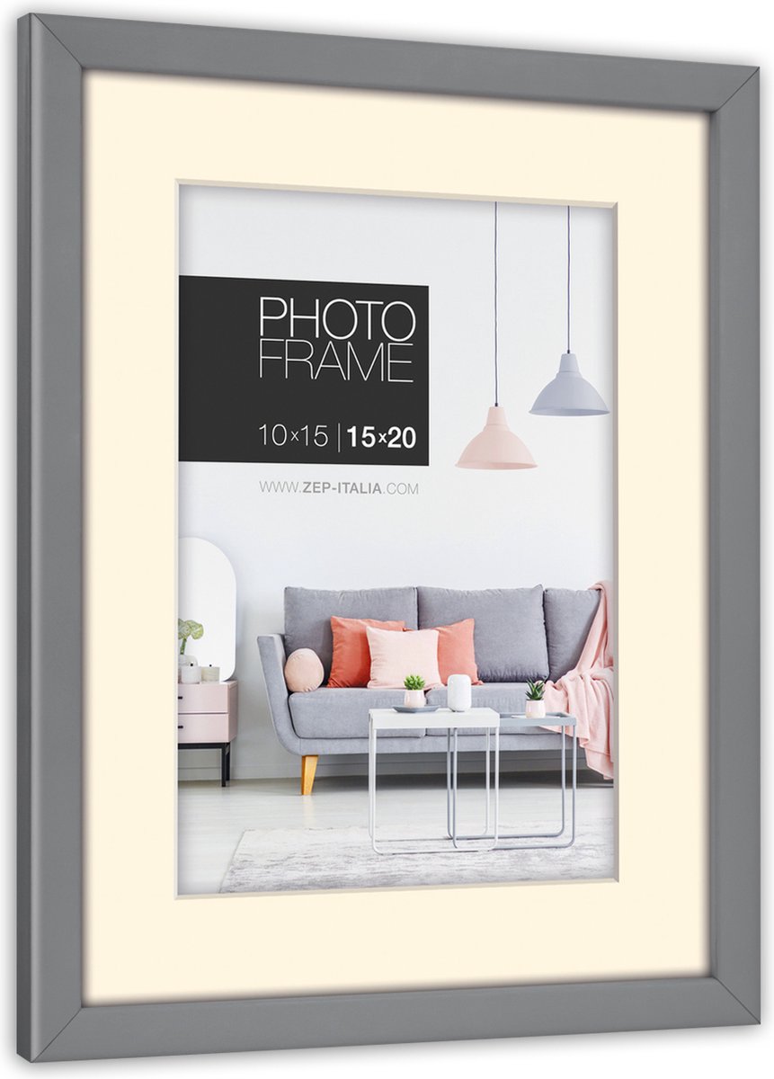 Zep Kunststof Fotolijst Edison Grijs met Passe-Partout voor foto 9x13 / 13x18 cm - NP57G