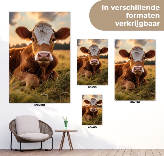 Affiche de jardin vache - Animaux de Décoration de jardin - 60x90 cm - Décoration murale pour l'extérieur - Décoration de clôture - Affiche extérieure vaches - Toile de clôture - Toiles de jardin - Toile de Jardin - Affiche de balcon