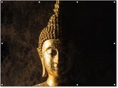Muurdecoratie buiten Buddha - Boeddha beeld - Goud - Spiritueel - Zwart - 160x120 cm - Tuindoek - Buitenposter