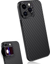 MOJOGEAR 17mm lens case voor iPhone 15 Pro Max — Schroefdraad voor macrolens, telelens, anamorphic lens of DOF-adapter — Stevig hoesje — Carbon — Zwart