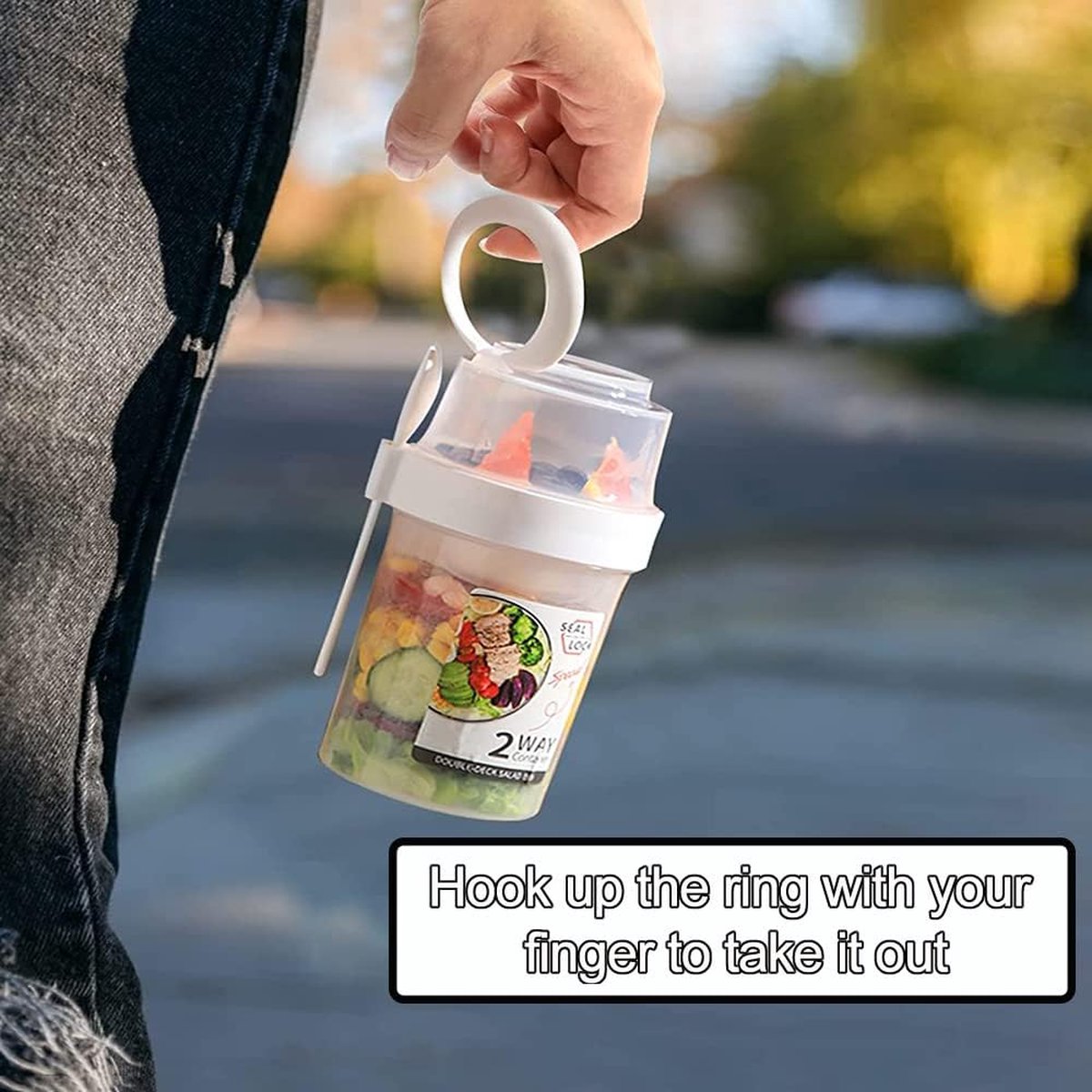 CrunchCup Draagbare mueslibeker van kunststof voor het ontbijt onderweg, voor je favoriete muesli, geen lepel of kom nodig, maat XL, roze CrunchCup Draagbare mueslibeker van kunststof voor het ontbijt onderweg, voor je favoriete muesli, geen lepel of kom nodig, maat XL, roze