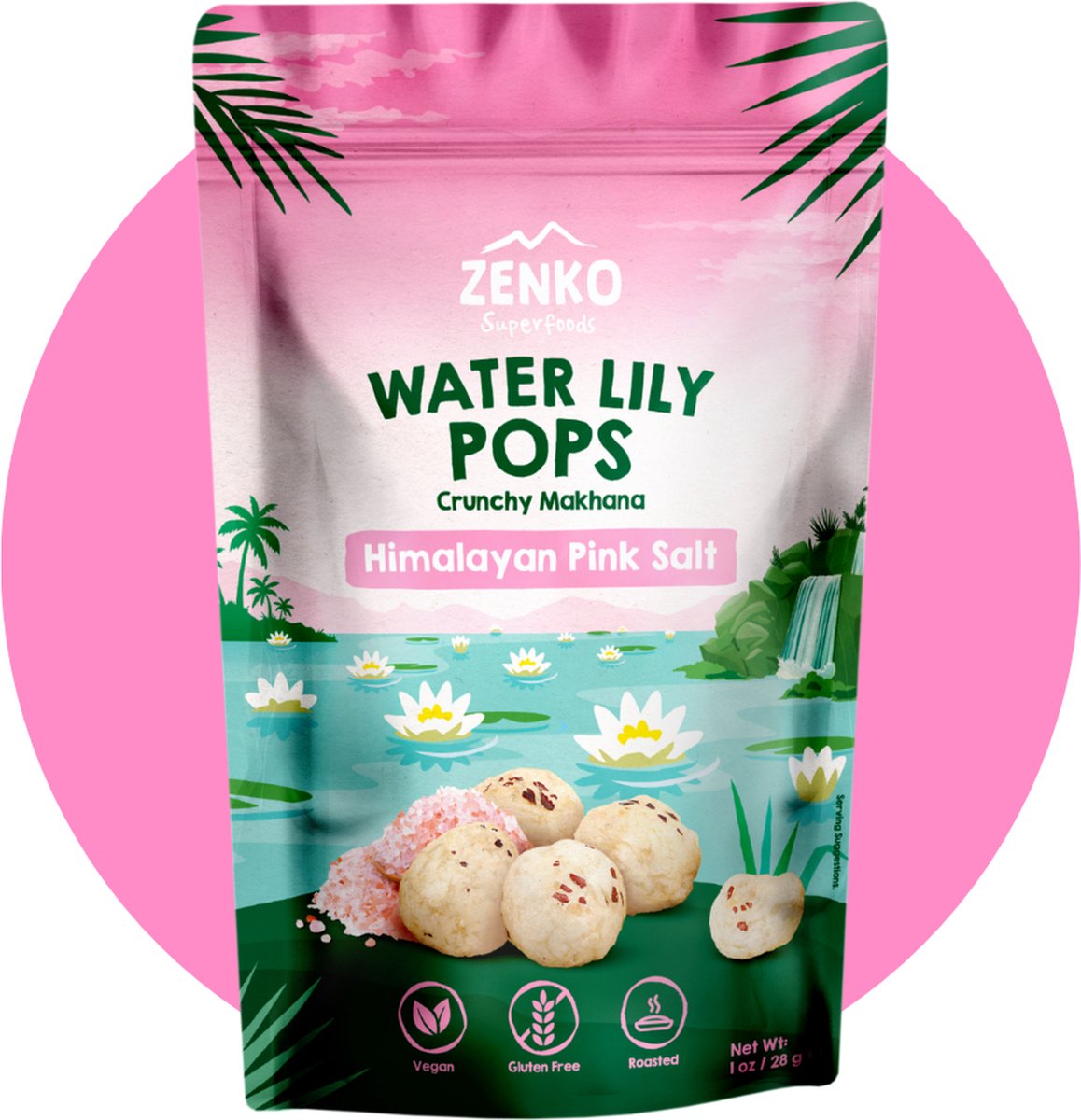 Goedkoopste ZENKO Water Lily Pops - Himalayan Pink Salt (8x28g) | Vegan, glutenvrij, 10 proteïne | Gezonde snack | Beter dan popcorn!