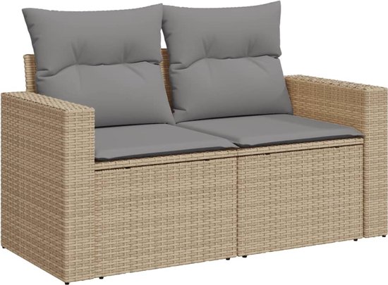 vidaXL - 11-delige - Loungeset - met - kussens - poly - rattan - gemengd - beige