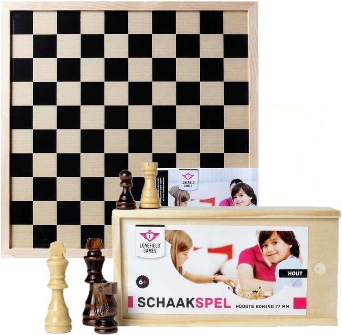 Houten schaakstukken en schaakbord 40 x 40 cm - Schaaksets - Longfield