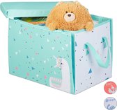 relaxdays speelgoedkist - stof - opbergbox - met deksel - opvouwbaar - opbergdoos lama
