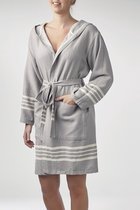 Hamam Badjas Sun Light Grey - S - korte sauna badjas met capuchon - ochtendjas - duster - dunne badjas - unisex - twinning