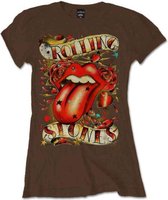 The Rolling Stones Dames Tshirt -S- Tongue & Stars Bruin