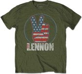 John Lennon Heren Tshirt -L- Peace Fingers US Flag Groen