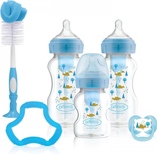 Dr. Brown’s Options+ Anti-colic Bottle Giftset Brede halsfles - blauw