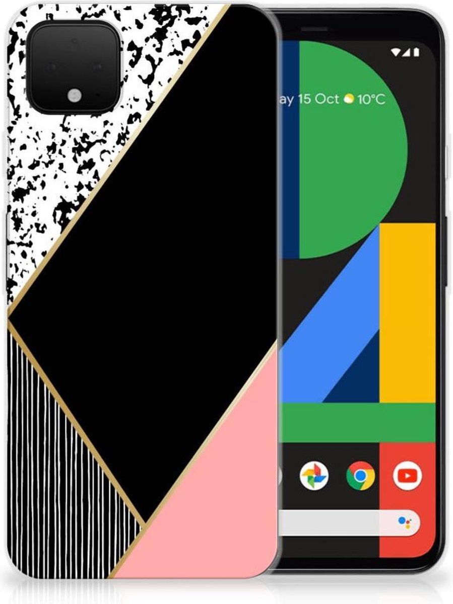 Google Pixel 4 XL TPU Hoesje Zwart Roze Vormen