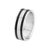 Lucardi Heren Ring met zwarte accenten - Ring - Cadeau - Moederdag - Staal - Zilverkleurig