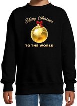Kersttrui / sweater - Merry Christmas to the world - wereldbol kerstbal - zwart kinderen - Kerstmis kinderkleding 9-11 jaar (134/146)