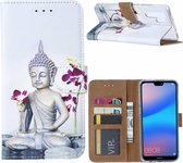 Ntech Huawei P30 Pro Boeddha & Bloem Design  Boek hoesje met pasjesruimte