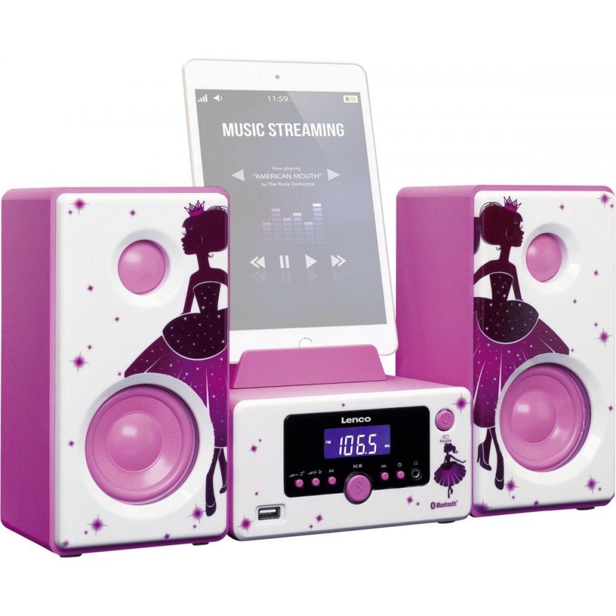 MC-020 Prinses radio, en | - met set Stereo bol AUX-ingang USB Bluetooth®, Lenco -