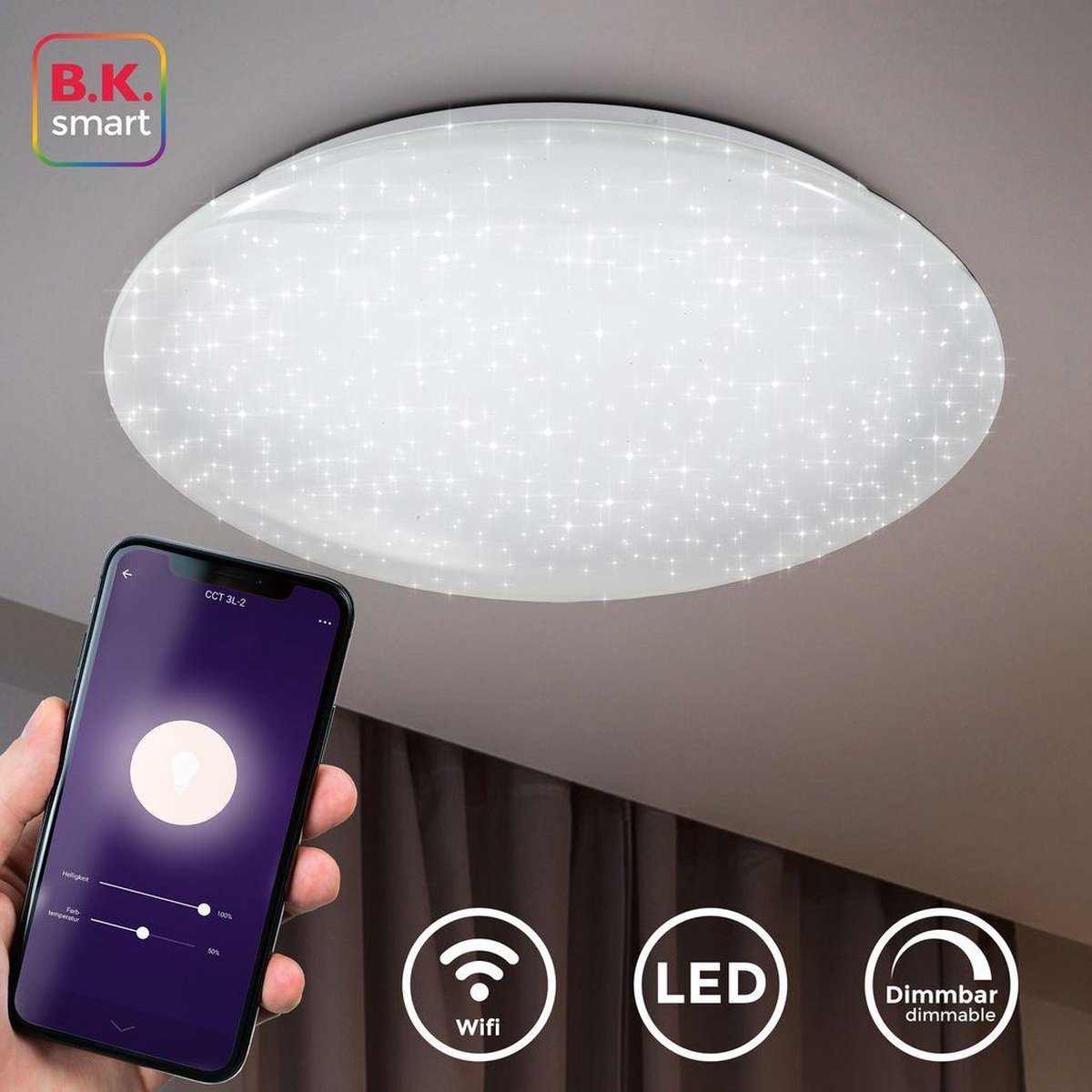 B.K.Licht LED plafondlamp XL - Ø50cm - iOS & Android - glitter effect |  bol.com