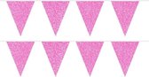 2x Roze glitter vlaggenlijnen / slingers 6 meter