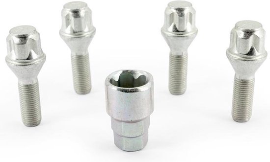 H&R Wielslotenset M12x1.50x28mm Konisch Zwart - 4 Slotbouten Incl Adapter