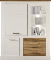 Torono dressoir 2 deuren, 3 lades en 3 planken, wit structuur, walnoot decor.