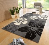 Modern vloerkleed bloemen Flora - grijs 80x150 cm