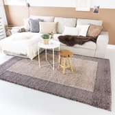 Hoogpolig vloerkleed shaggy Trend lijstmotief - taupe 80x250 cm