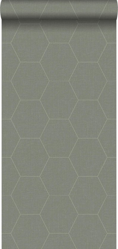 ESTAhome behang hexagon vergrijsd olijfgroen - 148751 - 0,53 x 10,05 m