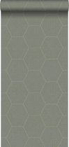 ESTAhome behangpapier hexagon vergrijsd olijfgroen - 148751 - 0,53 x 10,05 m