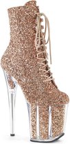 FLAMINGO-1020G (EU 37 = US 7) 8 Heel, 4 PF Glitter Lace-Up Ankle Boot, Side Zip