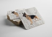 Hond Duitse Herder Langharig | Houten Onderzetters 6 Stuks