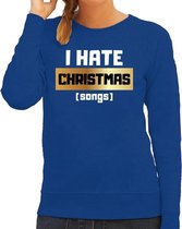 Foute Kersttrui / sweater - I hate Christmas songs - Haat aan kerstmuziek / kerstliedjes - blauw voor dames - kerstkleding / kerst outfit S (36)