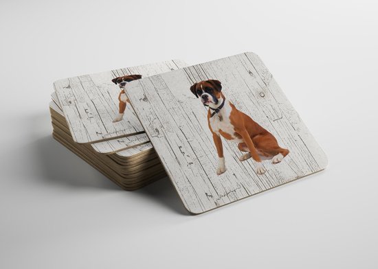 Chien Boxer | Sous-verres en bois 6 pièces