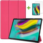 Tablet hoes geschikt voor Samsung Galaxy Tab S5e hoes - Tri-Fold Book Case + Screenprotector - Magenta