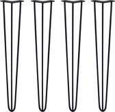 4 x Tafelpoten staal - Lengte: 71cm - 3 pin - 10m - Zwart - SkiSki Legs ™ - Retro hairpin pinpoten