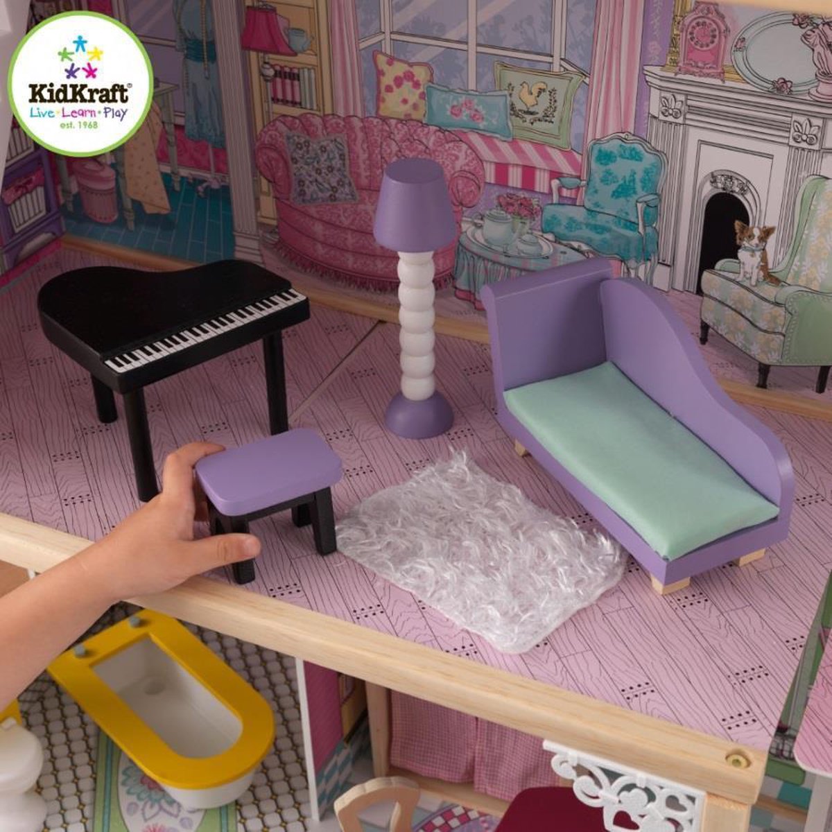 KidKraft Annabelle Poppenhuis – Groot Poppenhuis – Poppenhuis van Hout – 3 Verdiepingen, 5 Kamers & Lift – Inclusief 17 Accessoires – Voor 30 cm Barbies en Soortgelijke Poppen – Vanaf 3 jaar — afbeelding 3