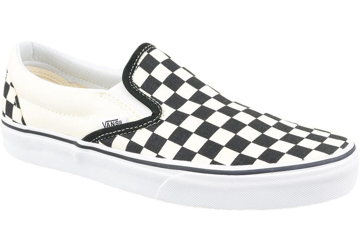 black and white checkered slip ons