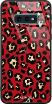 Samsung S10e hoesje glass - Luipaard rood | Samsung Galaxy S10e case | Hardcase backcover zwart