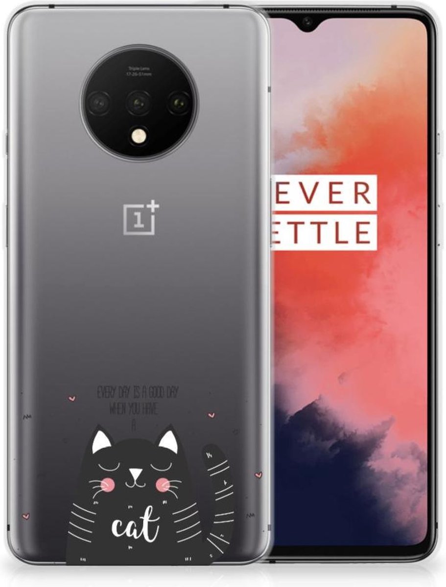 OnePlus 7T Telefoonhoesje met Naam Cat Good Day
